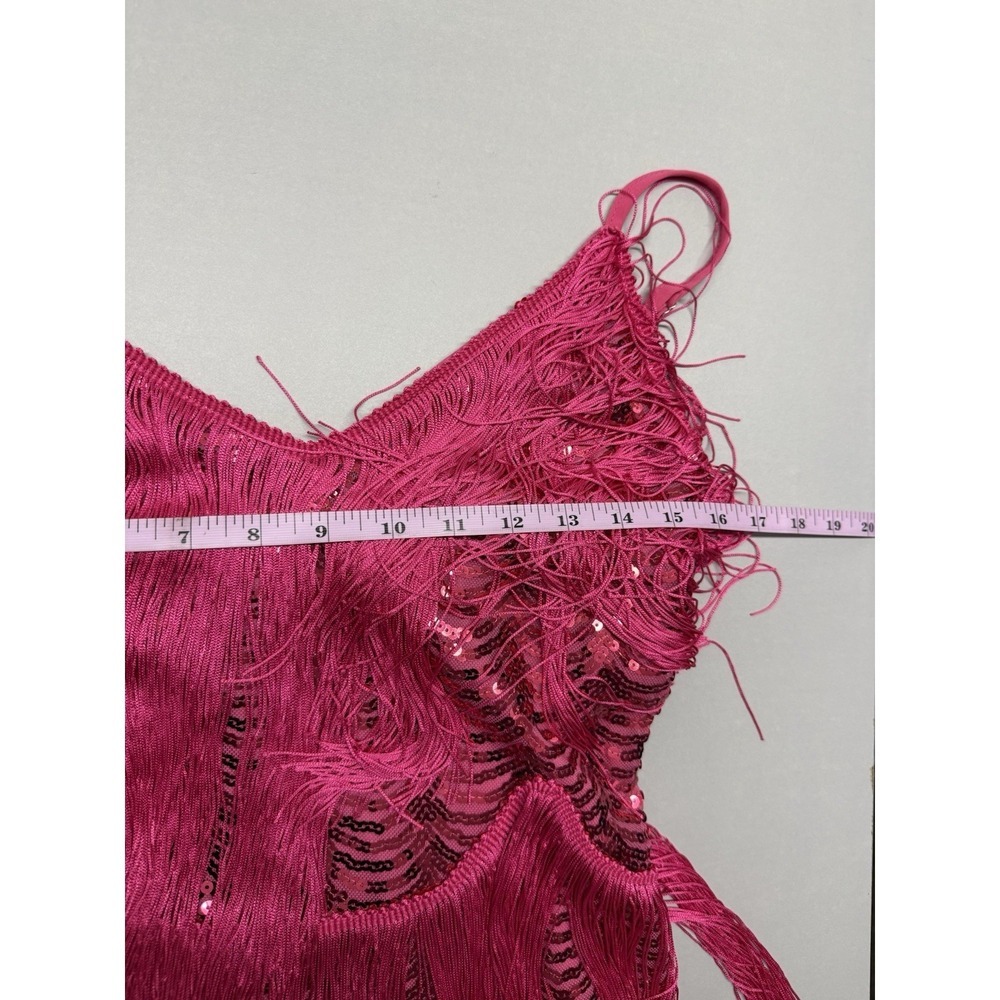 Lulus Hot Pink Sequin Fringe Dress Sz M NWT Bodycon Party Cocktail Mini - Picture 4 of 11